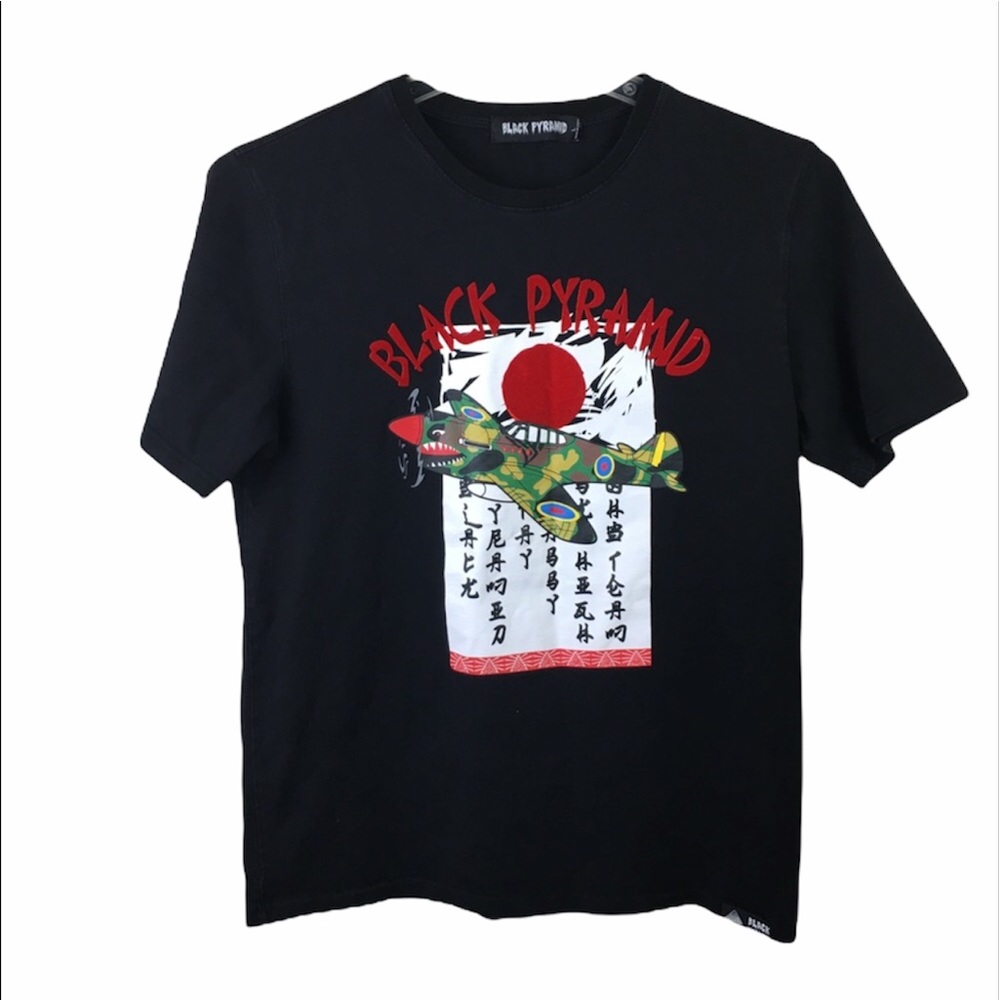 Black pyramid oriental fighter jet graphic tshirt
